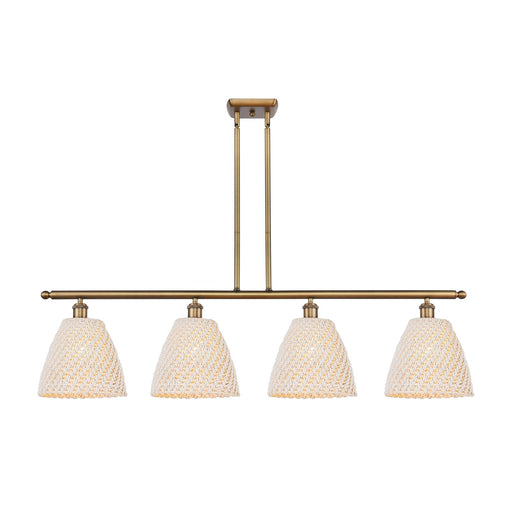 Innovations Bristol Natural 48in 4-Light Island Light | Farmhouse Brushed Brass Steel and Natural Fiber Dome Shade | Kitchen | Model 516-4I-BB-NBD-9-NAT