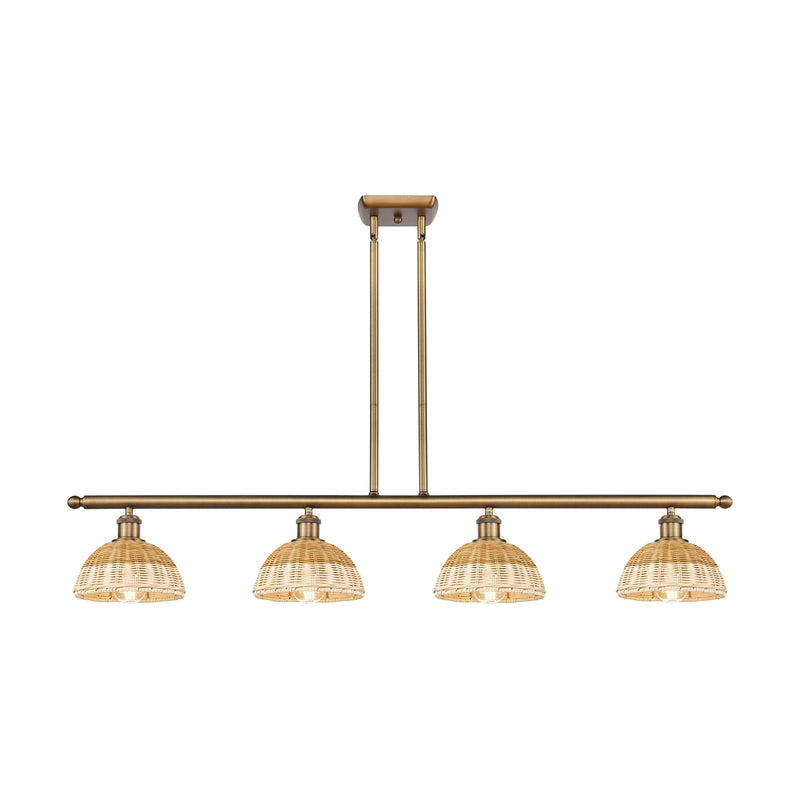 Innovations Bristol Natural II 48in 4-Light Island Light | Industrial Brushed Brass Steel and Natural Fiber Dome Shade | Model 516-4I-BB-NBD2-75-NAT