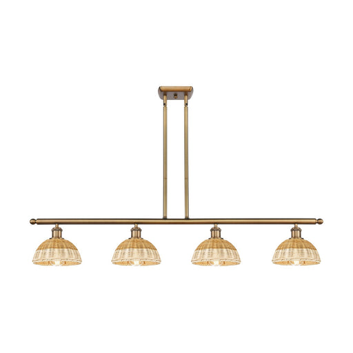 Innovations Bristol Natural II 48in 4-Light Island Light | Industrial Brushed Brass Steel and Natural Fiber Dome Shade | Model 516-4I-BB-NBD2-75-NAT