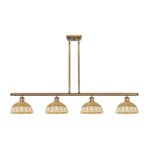 Innovations Bristol Natural II 48in 4-Light Island Light | Industrial Brushed Brass Steel and Natural Fiber Dome Shade | Model 516-4I-BB-NBD2-9-NAT