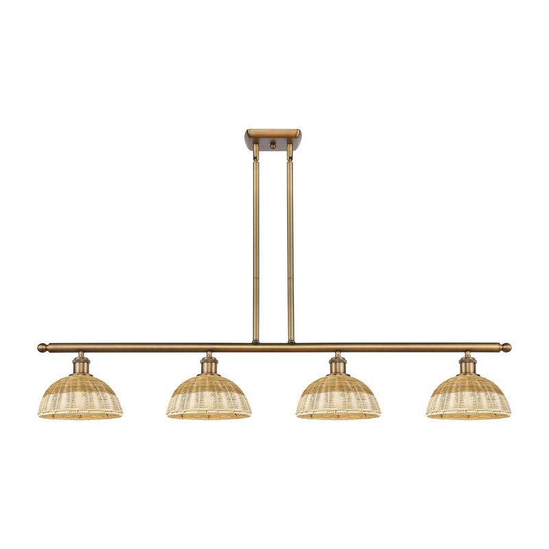 Innovations Bristol Natural II 48in 4-Light Island Light | Industrial Brushed Brass Steel and Natural Fiber Dome Shade | Model 516-4I-BB-NBD2-9-NAT