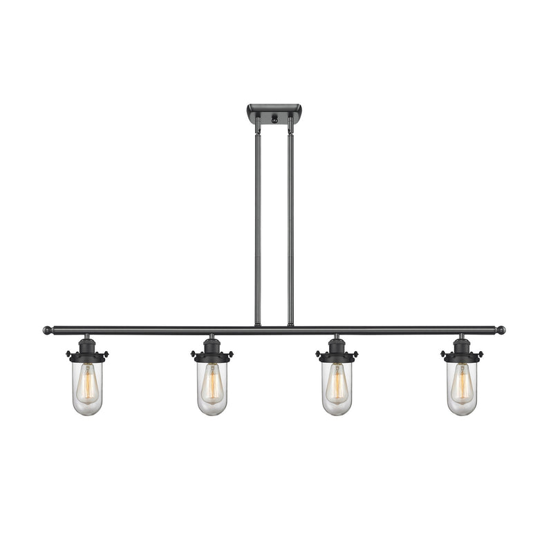 Innovations Kingsbury 48in 4-Light Island Light | Industrial Matte Black Steel and Clear Glass | Kitchen Island & Dining Room | Model 516-4I-BK-CE231-CL