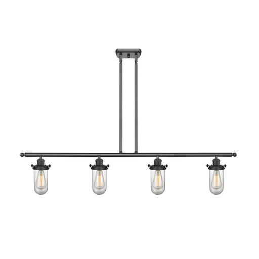 Innovations Kingsbury 48in 4-Light Island Light | Industrial Matte Black Steel and Clear Glass | Kitchen Island | 48 x 11 in | Model 516-4I-BK-CE231-CL-LED