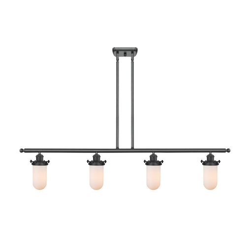 Innovations Kingsbury 48in 4-Light Island Light | Industrial Matte Black Steel and Matte White Frosted Glass | Kitchen Island & | Model 516-4I-BK-CE231-W