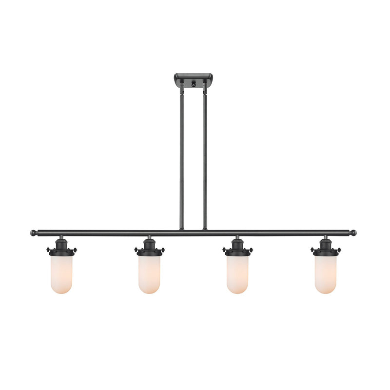 Innovations Kingsbury 48in 4-Light Island Light | Industrial Matte Black Steel and Matte White Frosted Glass | Kitchen | Model 516-4I-BK-CE231-W-LED