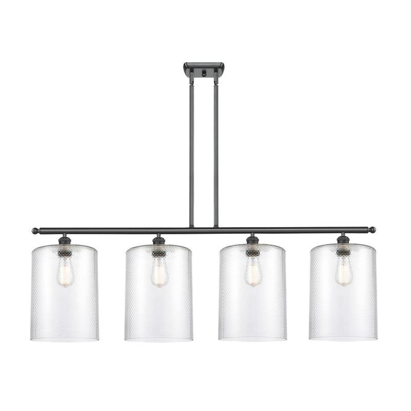 Innovations Cobbleskill 48in 4-Light Island Light | Industrial Matte Black Steel and Clear Glass | Kitchen Island & Dining Room | Model 516-4I-BK-G112-L
