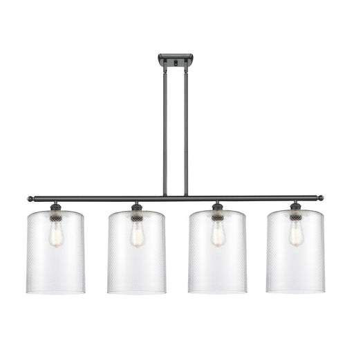 Innovations Cobbleskill 48in 4-Light Island Light | Industrial Matte Black Steel and Clear Glass | Kitchen Island & Dining Room | Model 516-4I-BK-G112-L