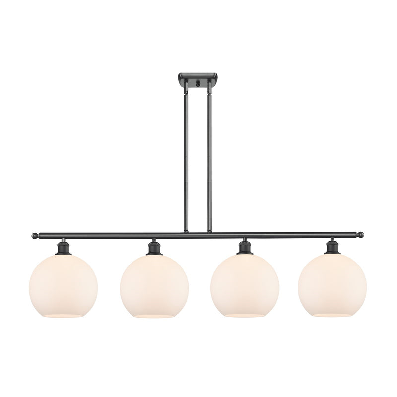 Innovations Athens 48.25in 4-Light Island Light | Industrial Matte Black Steel and Matte White Glass | Kitchen Island & Dining | Model 516-4I-BK-G121-10