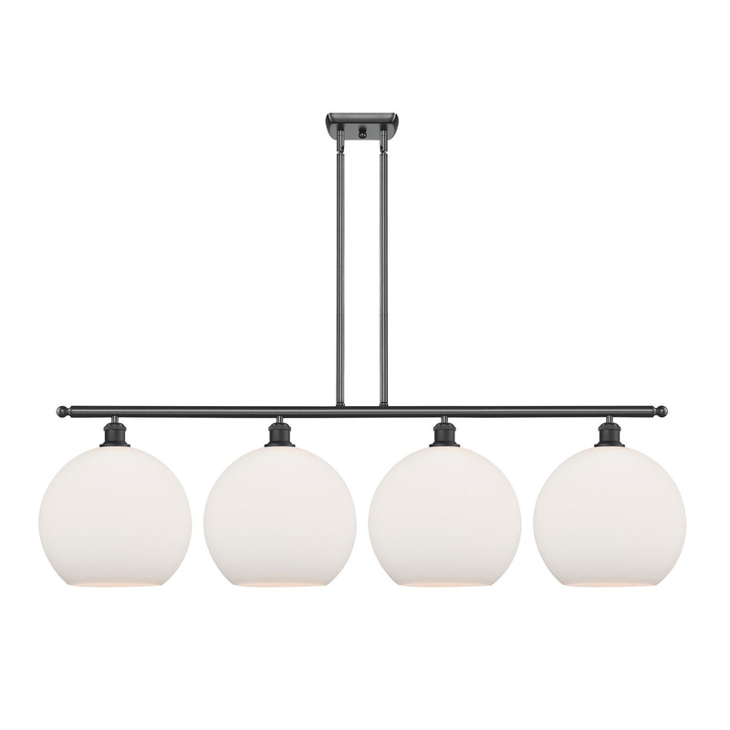 Innovations Athens 50in 4-Light Island Light | Industrial Modern Matte Black Steel and Matte White Glass | Kitchen Island & | Model 516-4I-BK-G121-12