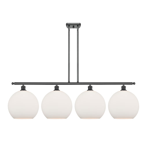 Innovations Athens 50in 4-Light Island Light | Industrial Modern Matte Black Steel and Matte White Glass | Kitchen Island & | Model 516-4I-BK-G121-12