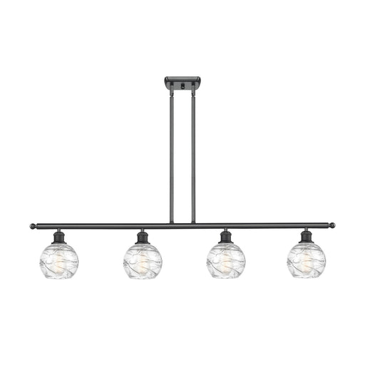 Innovations Athens Deco Swirl 48in 4-Light Island Light | Industrial Matte Black Steel and Clear Deco Swirl Glass | Kitchen | Model 516-4I-BK-G1213-6CL