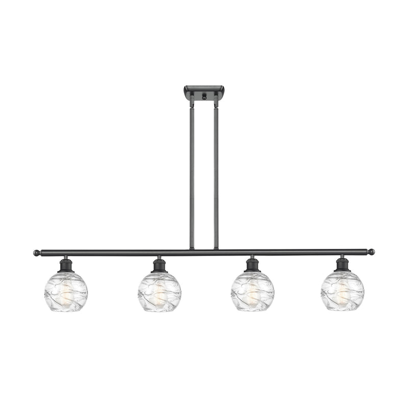 Innovations Athens Deco Swirl 48in 4-Light Island Light | Industrial Matte Black Steel and Clear Deco Swirl Glass | Kitchen | Model 516-4I-BK-G1213-6CL