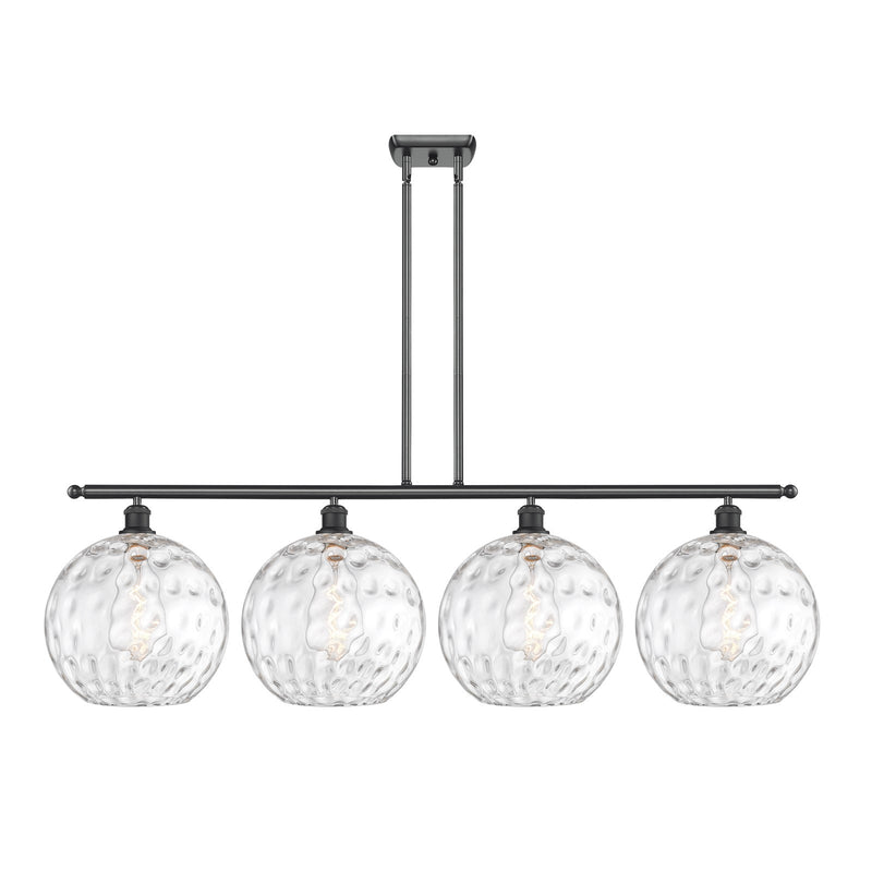 Innovations Athens Water Glass 50in 4-Light Island Light | Industrial Matte Black Steel and Clear Glass | Kitchen Island & | Model 516-4I-BK-G1215-12