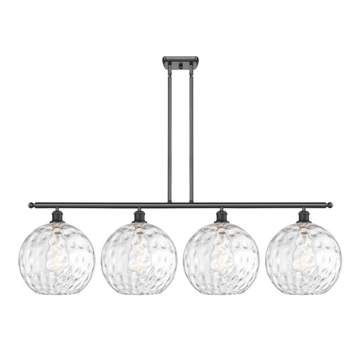 Innovations Athens Water Glass 50in 4-Light Island Light | Industrial Matte Black Steel and Clear Glass | Kitchen Island & | Model 516-4I-BK-G1215-12