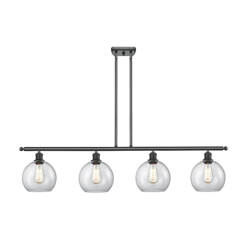 Innovations Athens 48in 4-Light Island Light | Industrial Matte Black Steel and Clear Glass | Kitchen Island & Dining Room | Model 516-4I-BK-G122-10