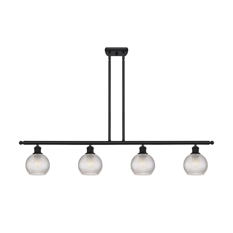 Innovations Athens 48in 4-Light Island Light | Modern Farmhouse Matte Black Steel and Clear Basket Weave Glass | Kitchen | Model 516-4I-BK-G122C-6CL