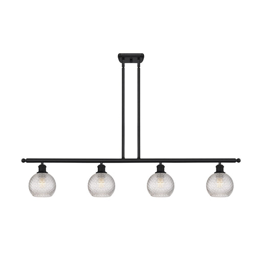 Innovations Athens 48in 4-Light Island Light | Modern Farmhouse Matte Black Steel and Clear Basket Weave Glass | Kitchen | Model 516-4I-BK-G122C-6CL