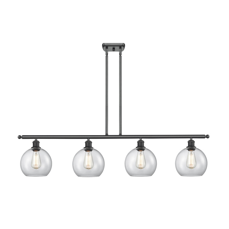 Innovations Athens 48in 4-Light Island Light | Modern Farmhouse Matte Black Steel and Clear Basket Weave Glass | Kitchen | Model 516-4I-BK-G122C-8CL