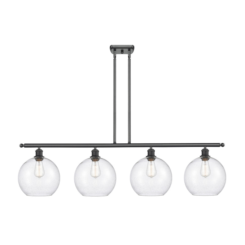 Innovations Athens 48in 4-Light Island Light | Industrial Matte Black Steel and Seedy Glass | Kitchen Island & Dining Room | Model 516-4I-BK-G124-10