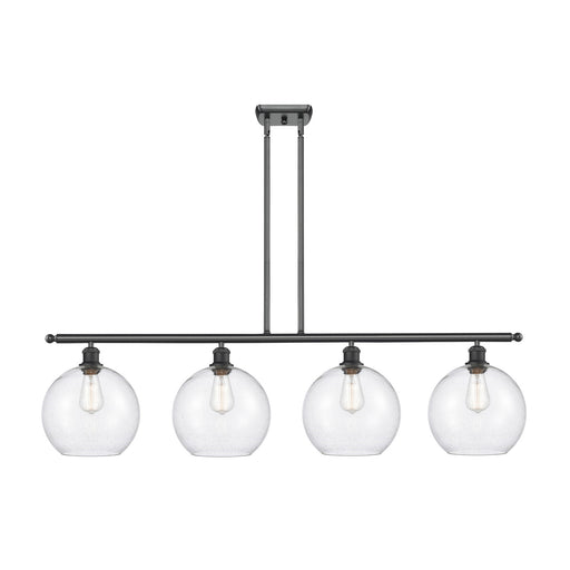 Innovations Athens 48in 4-Light Island Light | Industrial Matte Black Steel and Seedy Glass | Kitchen Island & Dining Room | Model 516-4I-BK-G124-10