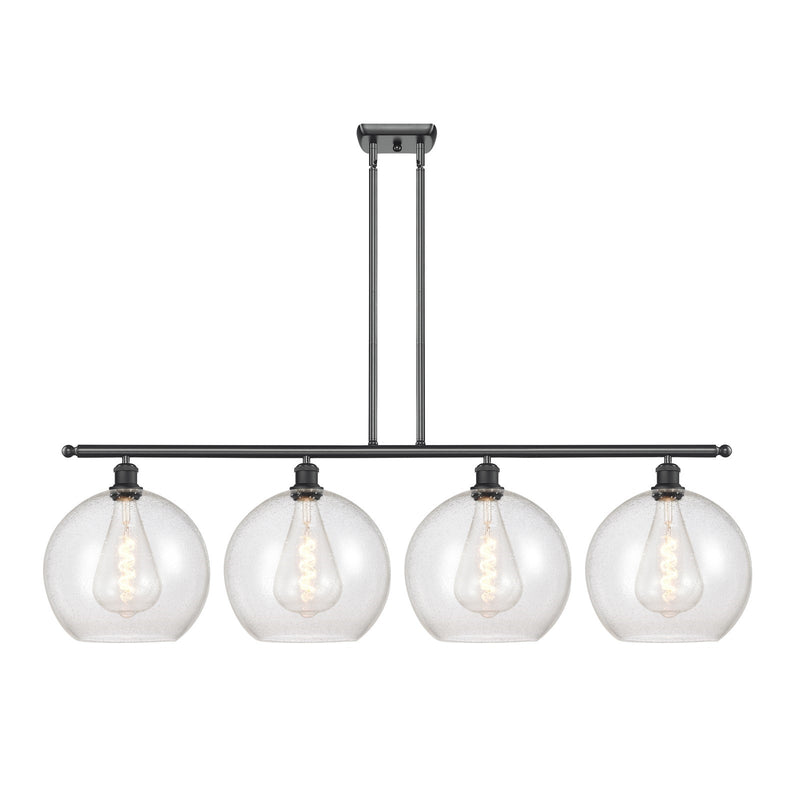 Innovations Athens 50in 4-Light Island Light | Industrial Matte Black Steel and Seedy Glass | Kitchen Island & Dining Room | 50 | Model 516-4I-BK-G124-12