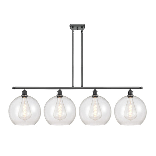 Innovations Athens 50in 4-Light Island Light | Industrial Matte Black Steel and Seedy Glass | Kitchen Island & Dining Room | 50 | Model 516-4I-BK-G124-12