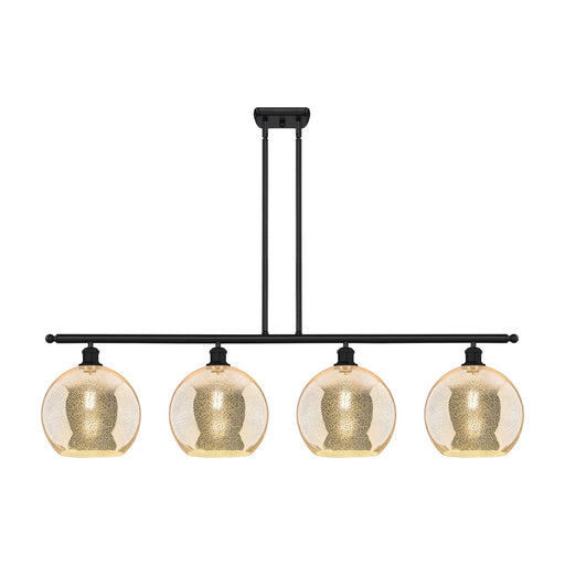 Innovations Athens 48in 4-Light Island Light | Industrial Matte Black Steel and Mercury Glass | Kitchen Island & Dining Room | Model 516-4I-BK-G128-10