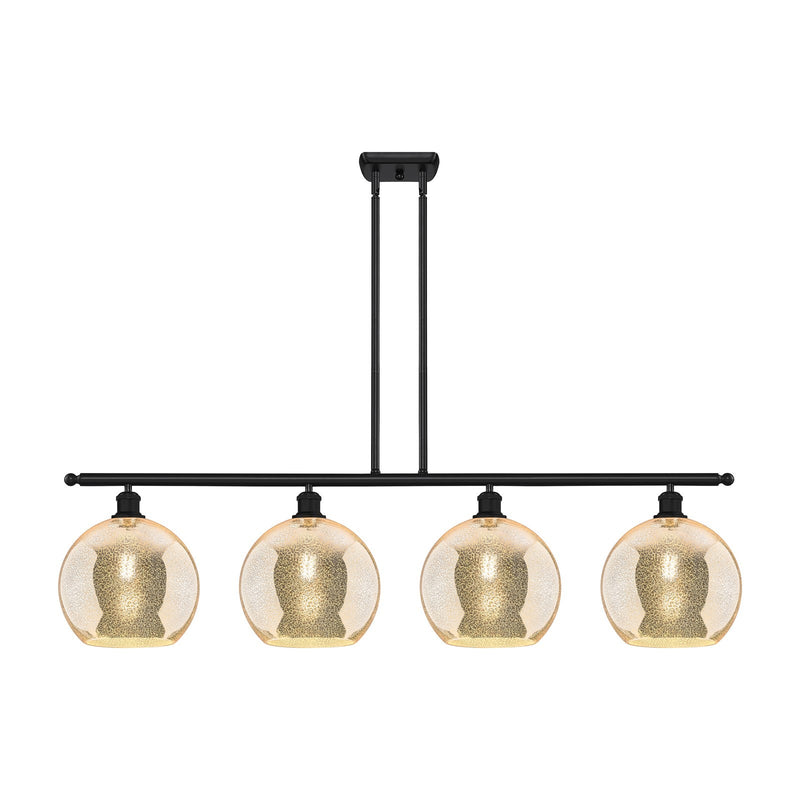 Innovations Athens 48in 4-Light Island Light | Industrial Matte Black Steel and Mercury Glass | Kitchen Island & Dining Room | Model 516-4I-BK-G128-10