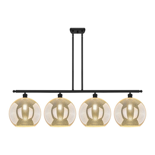 Innovations Athens 50in 4-Light Island Light | Industrial Matte Black Steel and Mercury Glass | Kitchen Island & Dining Room | Model 516-4I-BK-G128-12