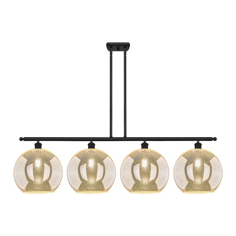 Innovations Athens 50in 4-Light Island Light | Industrial Matte Black Steel and Mercury Glass | Kitchen Island & Dining Room | Model 516-4I-BK-G128-12
