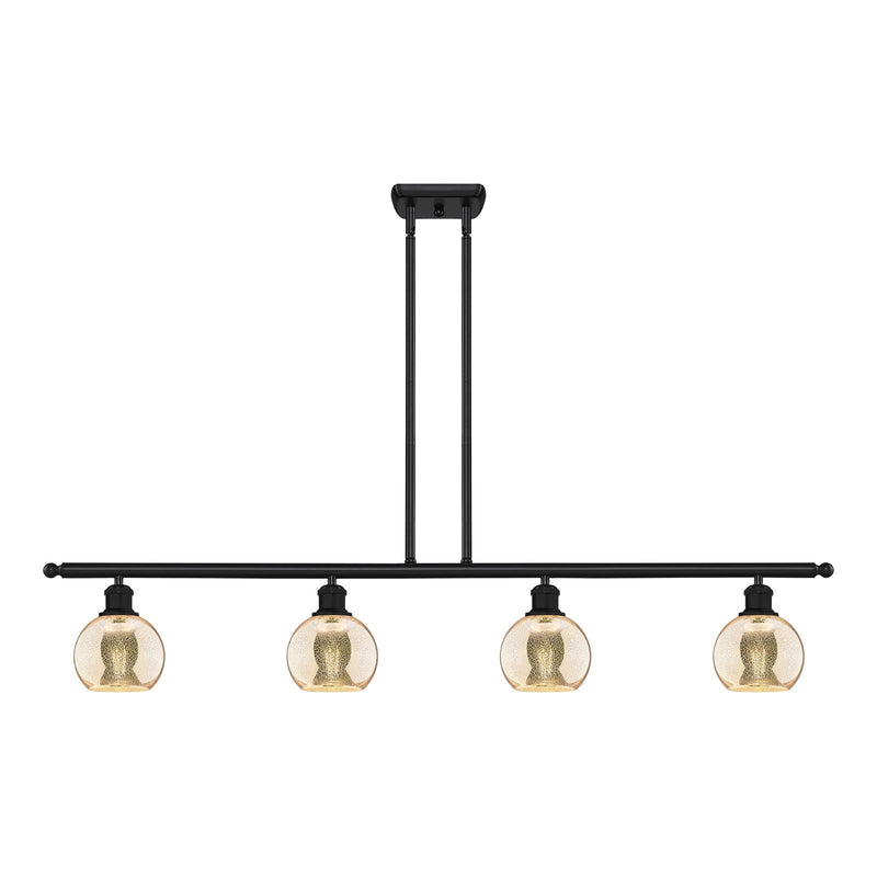 Innovations Athens 48in 4-Light Island Light | Industrial Matte Black Steel and Mercury Glass | Kitchen Island & Dining Room | 48 | Model 516-4I-BK-G128-6