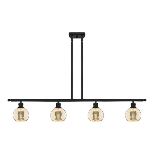 Innovations Athens 48in 4-Light Island Light | Industrial Matte Black Steel and Mercury Glass | Kitchen Island & Dining Room | 48 | Model 516-4I-BK-G128-6