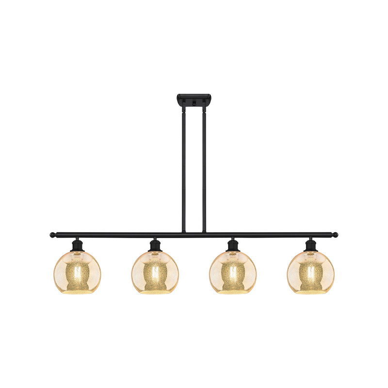 Innovations Athens 48in 4-Light Island Light | Industrial Matte Black Steel and Mercury Glass | Kitchen Island & Dining Room | 48 | Model 516-4I-BK-G128-8