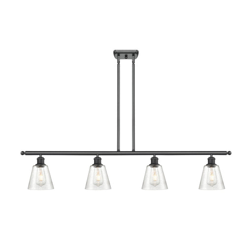 Innovations Caton 48in 4-Light Island Light | Industrial Matte Black Steel and Frosted Glass | Kitchen Island & Dining Room | 48 x | Model 516-4I-BK-G454