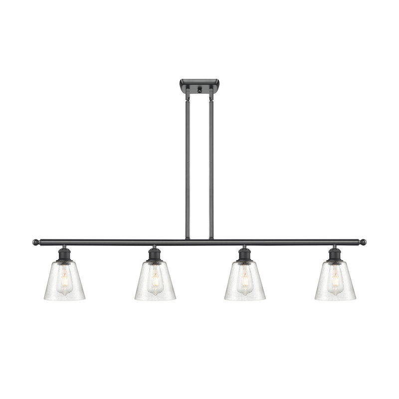 Innovations Caton 48in 4-Light Island Light | Industrial Matte Black Steel and Frosted Glass | Kitchen Island & Dining Room | 48 x | Model 516-4I-BK-G454