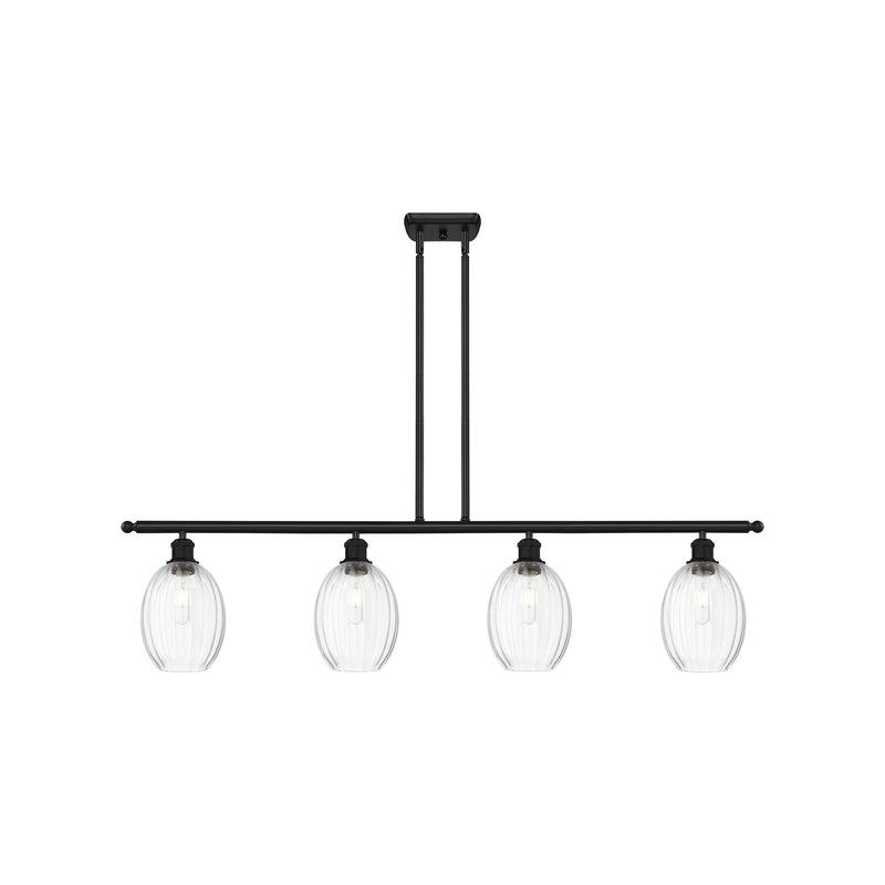 Innovations Preston 48in 4-Light Island Light | Industrial Matte Black Steel and Clear Glass | Kitchen Island & Dining Room | Model 516-4I-BK-G459-6CL