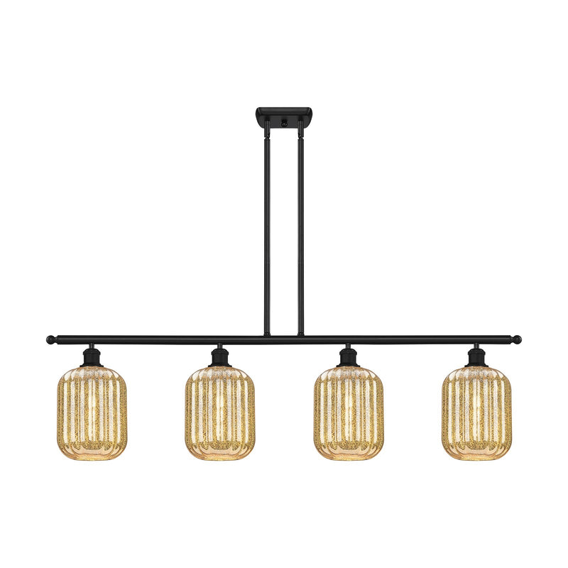 Innovations Preston Cylinder 48in 4-Light Island Light | Industrial Matte Black Steel and Mercury Glass | Kitchen Island & | Model 516-4I-BK-G460-7ME