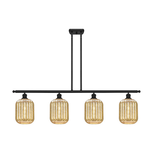 Innovations Preston Cylinder 48in 4-Light Island Light | Industrial Matte Black Steel and Mercury Glass | Kitchen Island & | Model 516-4I-BK-G460-7ME