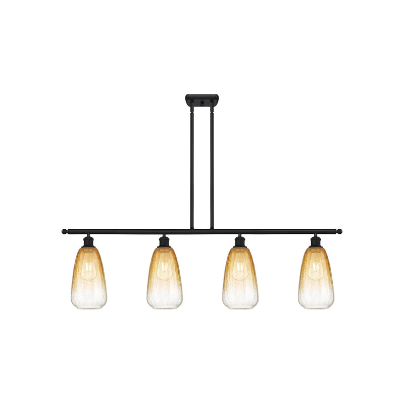 Innovations Brookhaven Almond 48in 4-Light Island Light | Industrial Matte Black Steel and Amber Glass | Kitchen Island & | Model 516-4I-BK-G480-6AM