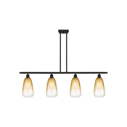 Innovations Brookhaven Almond 48in 4-Light Island Light | Industrial Matte Black Steel and Amber Glass | Kitchen Island & | Model 516-4I-BK-G480-6AM