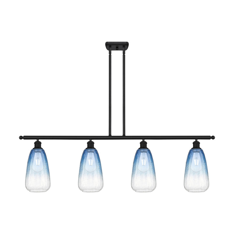 Innovations Brookhaven Almond 48in 4-Light Island Light | Industrial Matte Black Steel and Sapphire Blue Glass | Kitchen Island | Model 516-4I-BK-G480-6SB