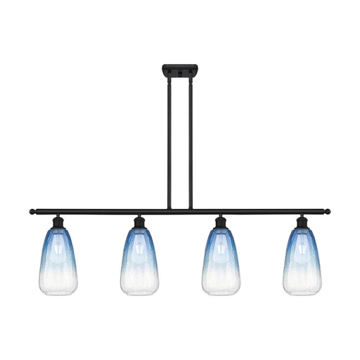 Innovations Brookhaven Almond 48in 4-Light Island Light | Industrial Matte Black Steel and Sapphire Blue Glass | Kitchen Island | Model 516-4I-BK-G480-6SB