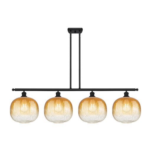 Innovations Brookhaven Sphere 49in 4-Light Island Light | Industrial Matte Black Steel and Amber Glass | Kitchen Island & | Model 516-4I-BK-G481-10AM