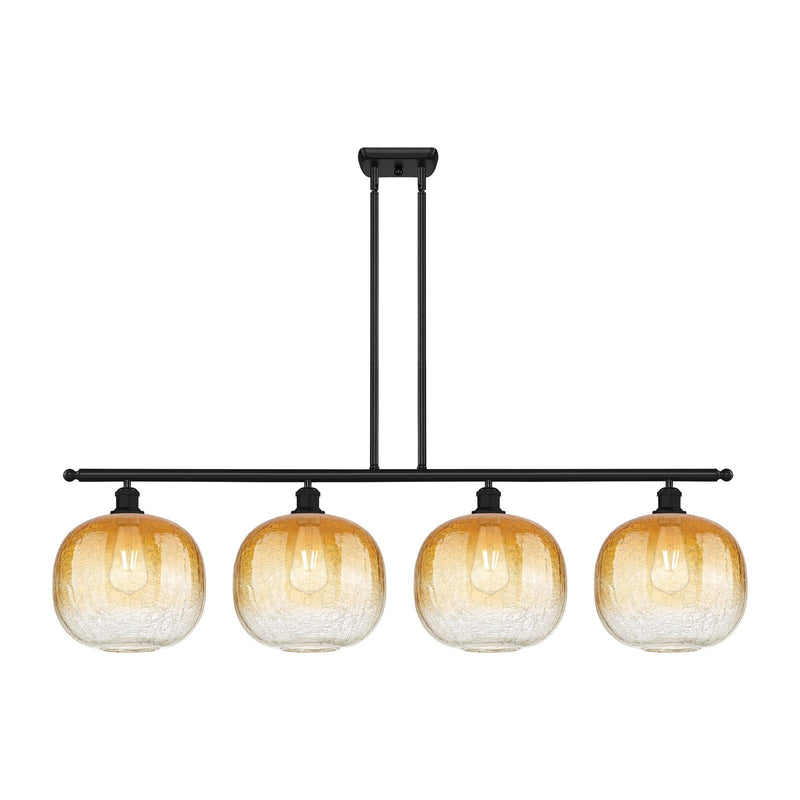 Innovations Brookhaven Sphere 49in 4-Light Island Light | Industrial Matte Black Steel and Amber Glass | Kitchen Island & | Model 516-4I-BK-G481-10AM