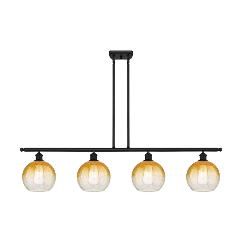 Innovations Brookhaven Globe 48in 4-Light Island Light | Industrial Matte Black Steel and Amber Glass | Kitchen Island & Dining | Model 516-4I-BK-G483-8AM