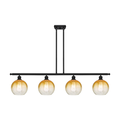 Innovations Brookhaven Globe 48in 4-Light Island Light | Industrial Matte Black Steel and Amber Glass | Kitchen Island & Dining | Model 516-4I-BK-G483-8AM