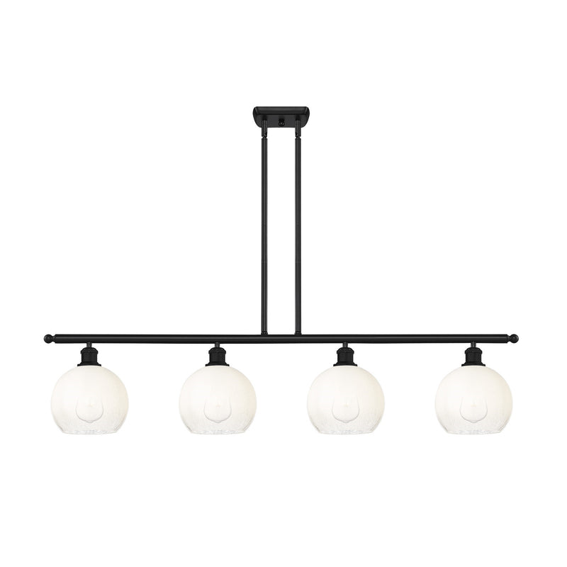 Innovations Brookhaven Globe 48in 4-Light Island Light | Industrial Matte Black Steel and Opal Glass | Kitchen Island | 48 x | Model 516-4I-BK-G483-8OP