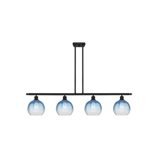 Innovations Brookhaven Globe 48in 4-Light Island Light | Industrial Matte Black Steel and Sapphire Blue Glass | Kitchen Island | Model 516-4I-BK-G483-8SB