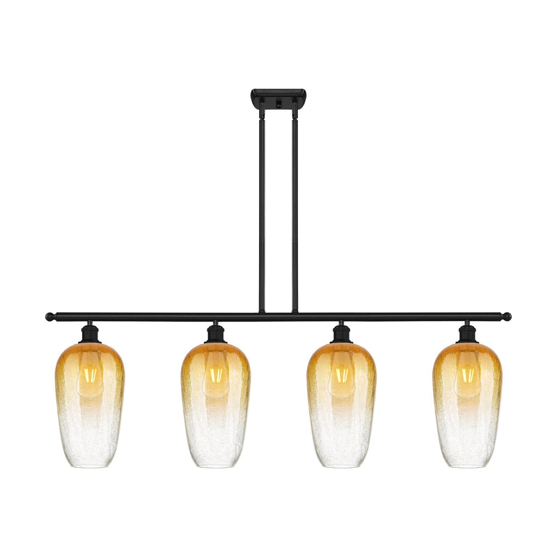 Innovations Brookhaven Flute 48in 4-Light Island Light | Industrial Matte Black Steel and Amber Glass | Kitchen Island & Dining | Model 516-4I-BK-G484-7AM