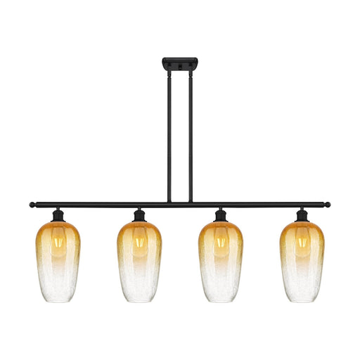 Innovations Brookhaven Flute 48in 4-Light Island Light | Industrial Matte Black Steel and Amber Glass | Kitchen Island & Dining | Model 516-4I-BK-G484-7AM